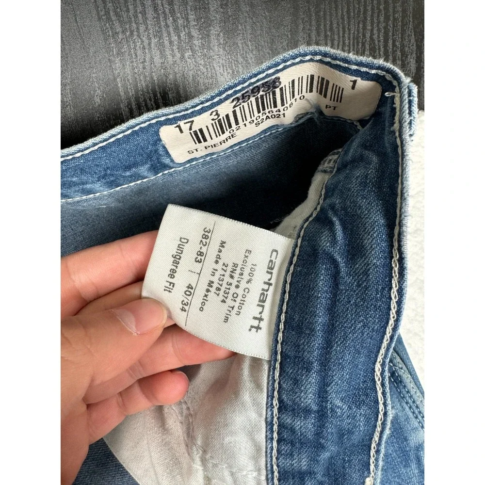+ Carhartt Straight Jeans Blue 40x34 Carpenter 382-83 Paint Distressed